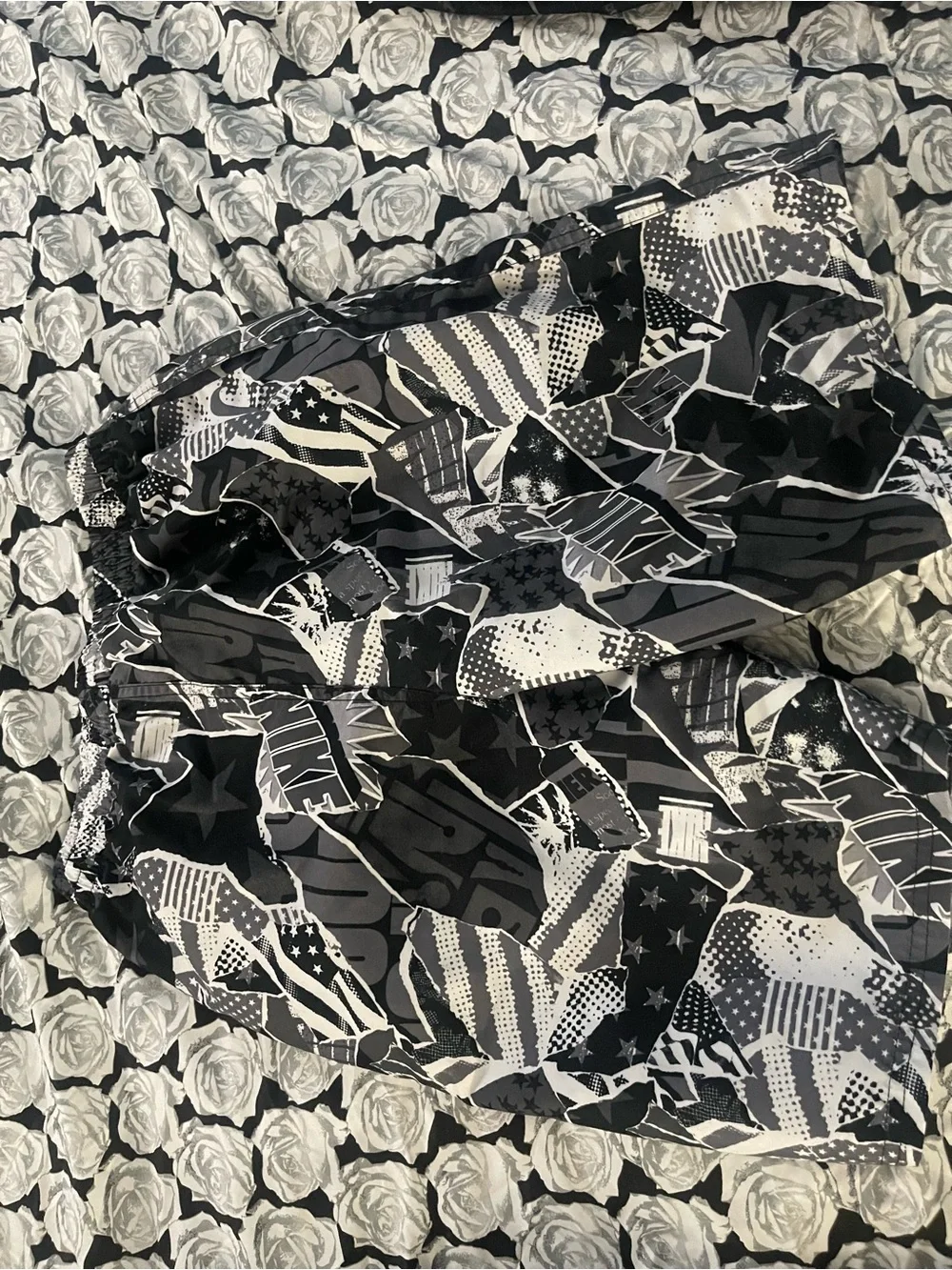 Nike Black and White Graphic Kids Swim Trunks
